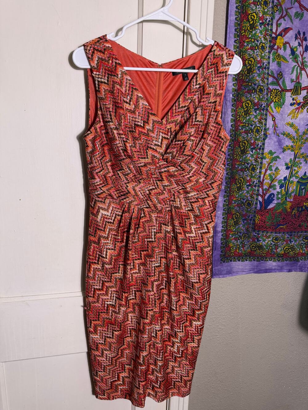 David Meister Dress Chevron Knit Faux Wrap Sheath Rust Pink - 8